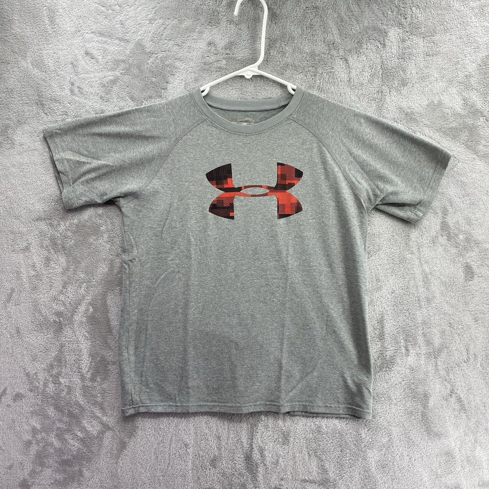 Under Armour HeatGear Boys Gray Short Sleeve T-Shirt Youth Large YLG Loose Fit